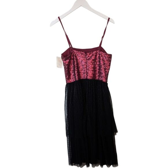 Dress the Population Lady sequin dress maroon tiered chiffon M - Picture 3 of 9